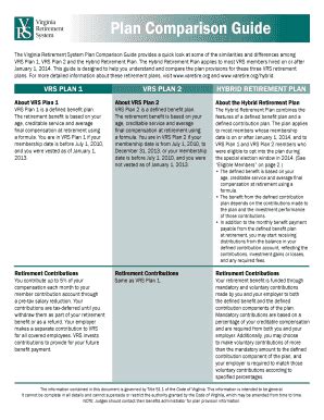 Fillable Online Varetire Vrs Plans Comparison Guide Vrs Plans