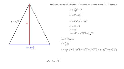 Ile jest równe pole trójkąta równoramiennego którego ramię ma długość
