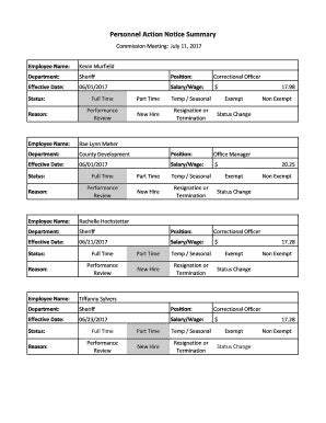 Fillable Online Personnel Action Notice Form Xlsx Fax Email Print