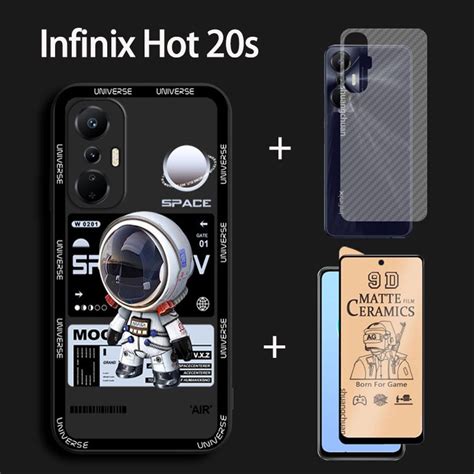 3in1 Infinix Hot 20s Astronaut Series Mobile Phone Case Ceramic Soft Film Back Film Hot 20 4G