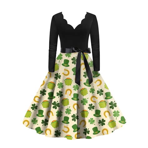 Dndkilg Womens St Patricks Dress Shamrock Clover Green Vintage Long