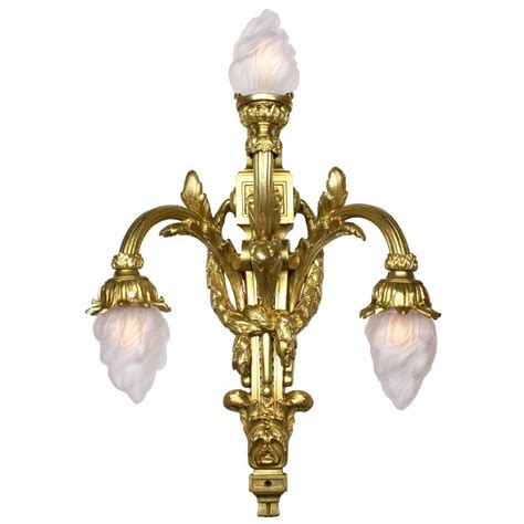 Pair Of French 19th20th Century Empire Style 3 Light Gilt Bronze Wall