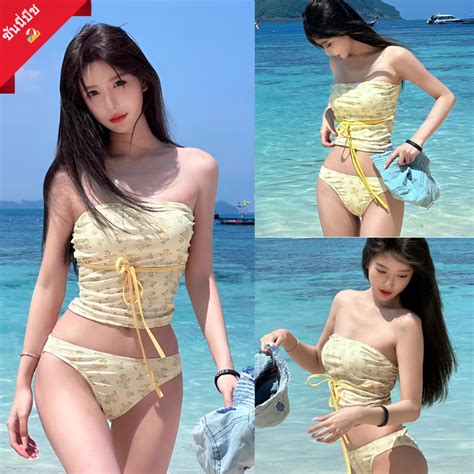 จดสงจากกรงเทพSexy bikini ชดวายนำหญง ทพช เกาะอก ดอกไมสเหลอง ผานม เหมาะสำหรบสาวๆ