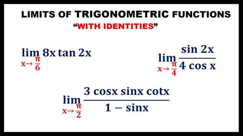 Limits Of Trigonometric Functions Using Trigonometric Identities Youtube