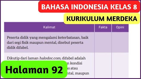 Kunci Jawaban Bahasa Indonesia Kelas 8 Hal 92 Kurikulum Merdeka Materi