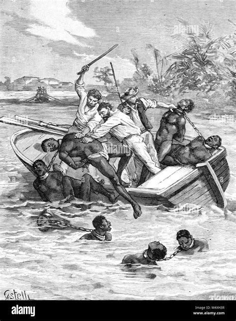 Black African Slaves Thrown off Slave Ship into Sea. Slave Trade and ...