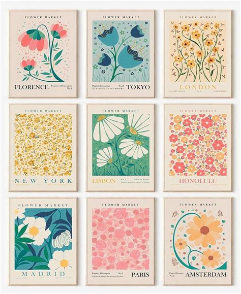 Flower Market Poster Set Of Abstract Flower Market Wall Art Prints