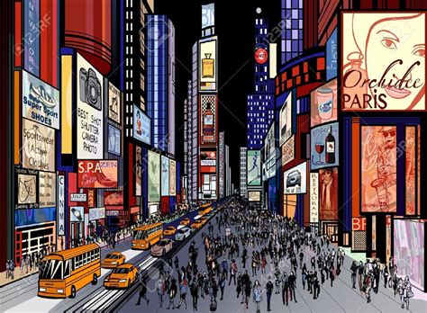 Illustration Of A Night View Of Times Square In New York All Royalty