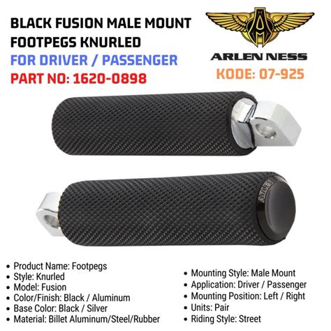 Jual Arlen Ness Black Fusion Male Mount Footpegs Knurled