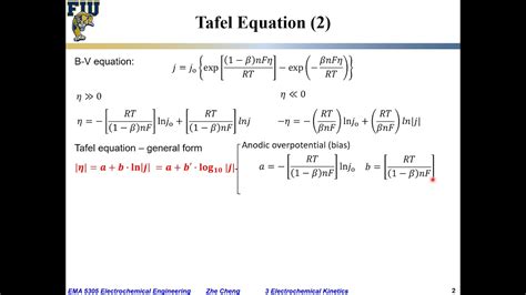 Electrochem Eng L03 16 Tafel Equation At Large Overpotential Youtube