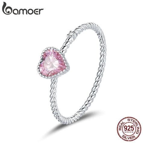 Bamoer Prata Rosa Amor Anel Moda Mulheres J Ias De Casamento