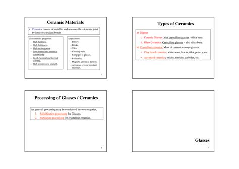 Ceramic Materials Types of Ceramics Processing of Glasses