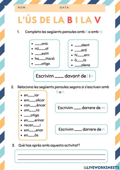 L ús de la B V worksheet Education Inbox screenshot Class