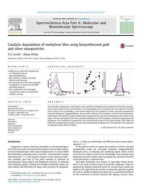 Pdf Catalytic Degradation Of Methylene Blue Using Biosynthesized Gold