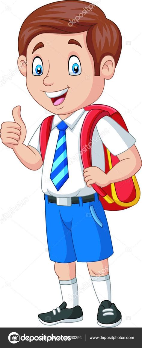 Cartoon Happy School Boy Uniform Giving Thumb Stock Vector By