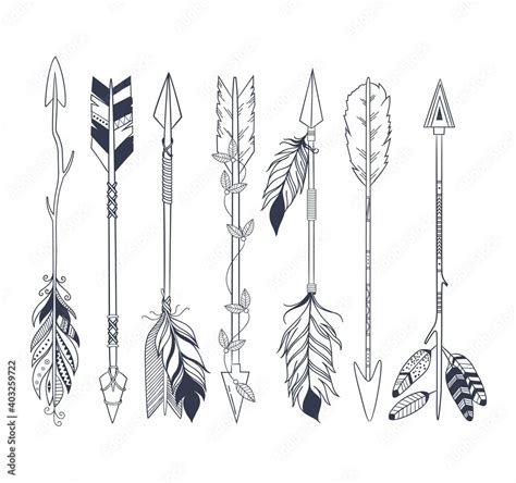 Arrow set in Native American Indian style. Vector hand drawn hipster ...