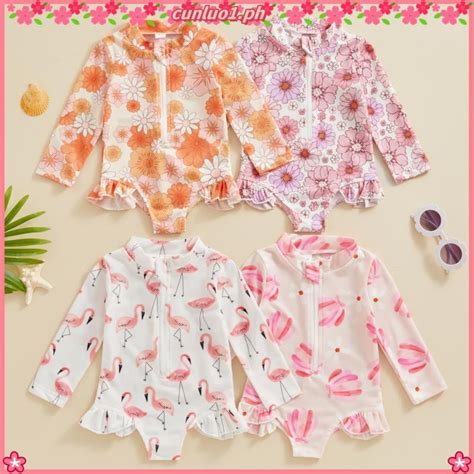 B G Baby Girls Bikini Beach Swimwear Floral Ice Cream Print Long Sleeve Zip Up Bathing Suit