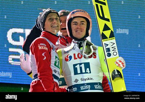 Austria S Stefan Kraft Right Celebrates With Teammates Clemens Aigner