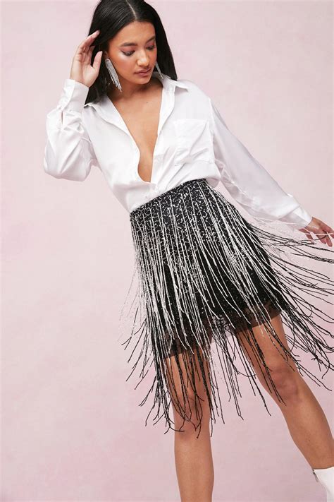 Tassel Beaded Metallic Fringed Mini Skirt Nasty Gal