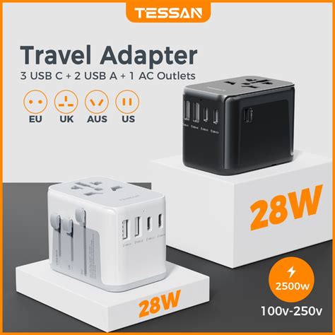 Tessan Universal Travel Adapter With Usb Type C Charger Plug Adaptor