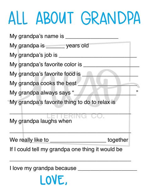 Grandpa Fathers Day T Fathers Day Questionnaire Coloring Page