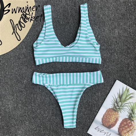 Free Shipping Sexy Striped Bikini Push Up High Cut Swimwear Jkp Allkpop Shop