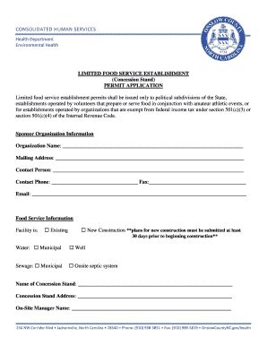 Fillable Online Concession Stand Application Onslow County Fax Email