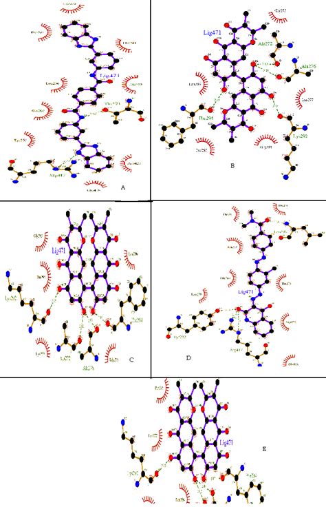 Ligplot Showing The Protein Ligand Interactions Of Top Five Ligands Download Scientific