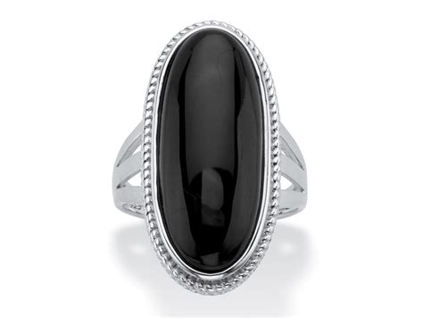 PalmBeach Jewelry Genuine Black Onyx Oval Cabochon Ring In Sterling