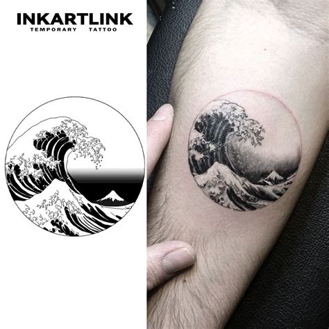 Ukiyo e Ocean Wave Adesivos Temporários De Tatuagem Mágica De Longa