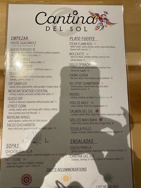 Menu At Cantina Del Sol Restaurant Tupelo