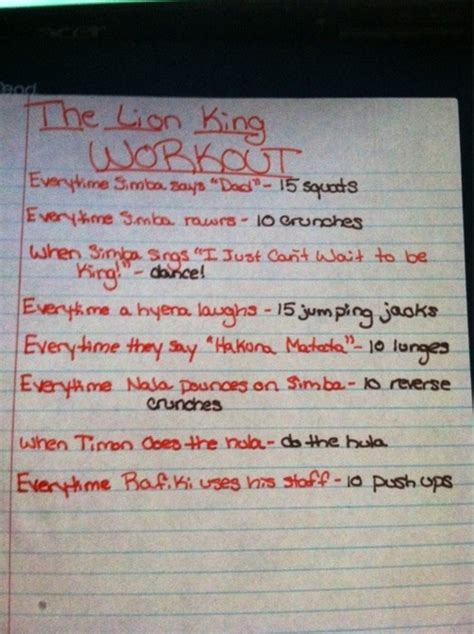 Lion King Workout Movie Workouts Tv Show Workouts Tv Workouts