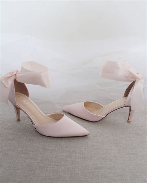 Dusty Pink Satin Pointy Toe HEELS With WRAPPED SATIN TIE 6 Blush