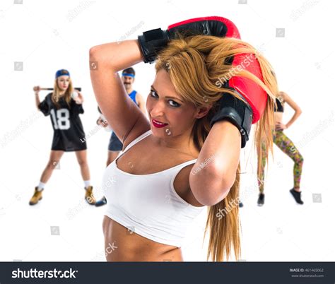 Sexy Blonde Girl Boxing Gloves Many Stock Photo Shutterstock