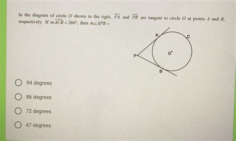 Solved In The Diagram Of Circle O Shown To The Right Overline Pa And