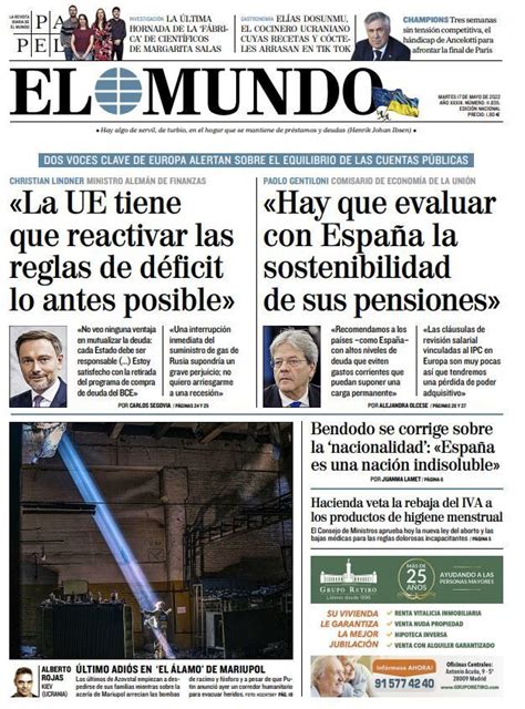 Front Page Of EL MUNDO For Tuesday May 17 2022 Teller Report