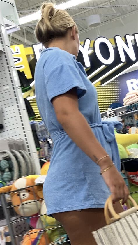 Bubbly Blonde In A Blue Romper Bathing Suit Coverup Short Shorts