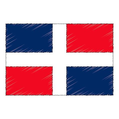 Croquis dibujados a mano bandera de república dominicana. icono de vector de estilo de dibujo ...