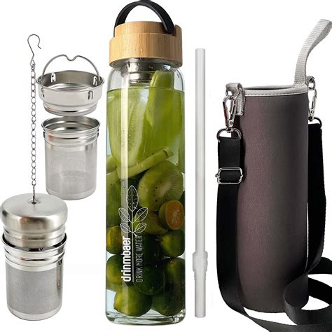 Navaris Glass Water Bottle 500ml Double Walled Borosilicate Glass Tea