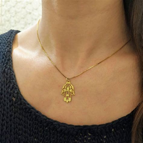 18k Gold Plated Hamsa Pendant Hamsa Hand Necklace Hand Of Etsy