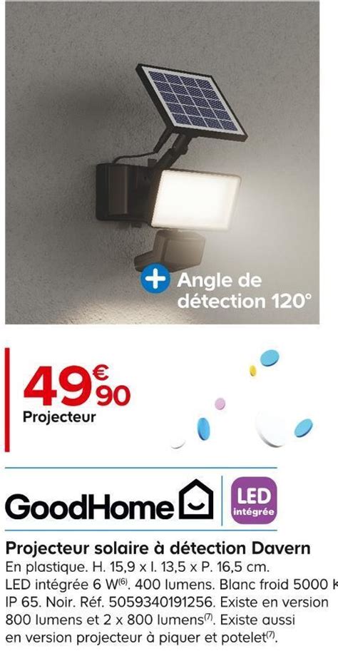 Promo Goodhome projecteur solaire à détection davern chez Castorama