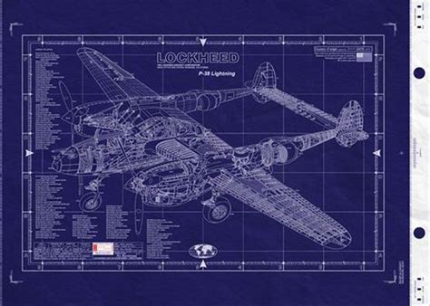 LOCKHEED P-38 LIGHTNING Blueprint Large Engineering Drawing/ | Etsy ...