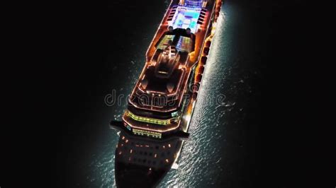 Illuminated Cruise Ship in Sea at Night Stock Video - Video of holiday ...