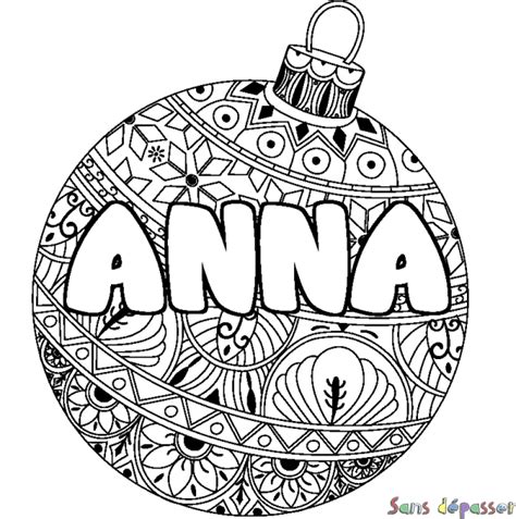 Coloriage prénom ANNA décor Boule de Noel Sans Dépasser