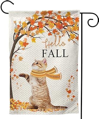 Amazon Fall Cat Garden Flags X Inch Double Sided Hello Fall