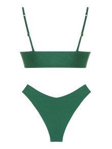 Zaful Cheeky Shiny Knotted Bikini Swimwear In Deep Green Zaful