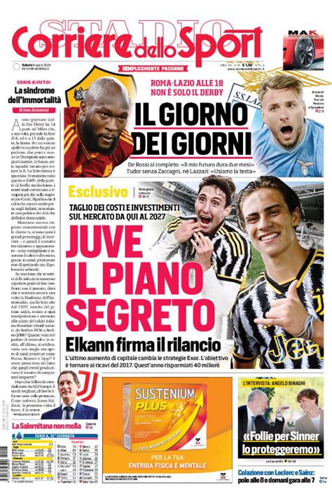 Prima Pagina Corriere Dello Sport Roma Lazio Il Giorno Del Derby