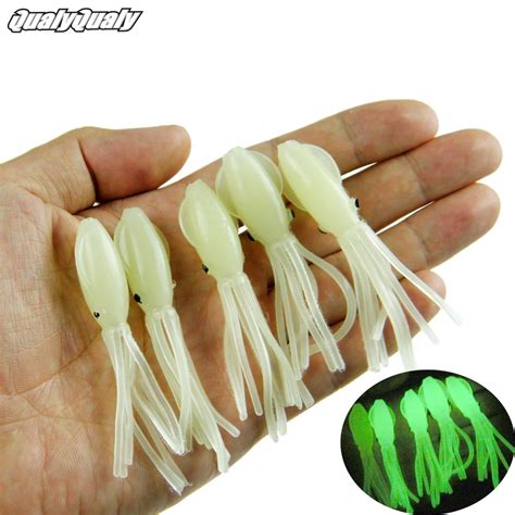 15Pcs Weiche Angeln Locken 75mm 4g Glow Leucht Weichen Tintenfisch