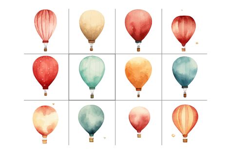 Watercolor Hot Air Balloons Clipart PNG Graphic By AMdesk Creative Fabrica