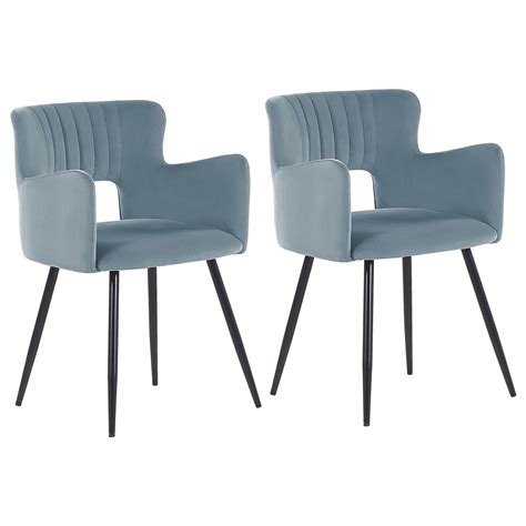 Beliani Silla De Comedor Sanilac Conjunto De Terciopelo Azul Claro